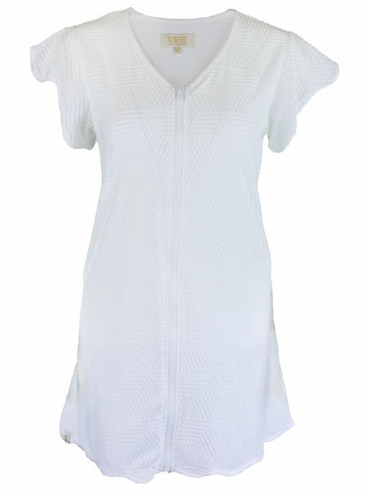 White Terry Textured Zip Up Dress