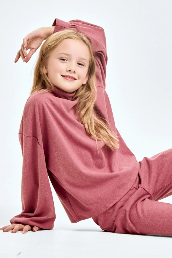 Youth Masala Pink Corduroy Brush Mock Neck Sweater