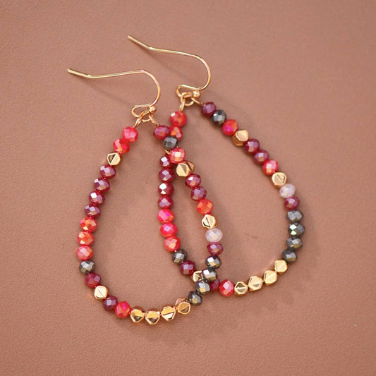 Red & Burgundy Crystal Beaded Teardrop Earrings