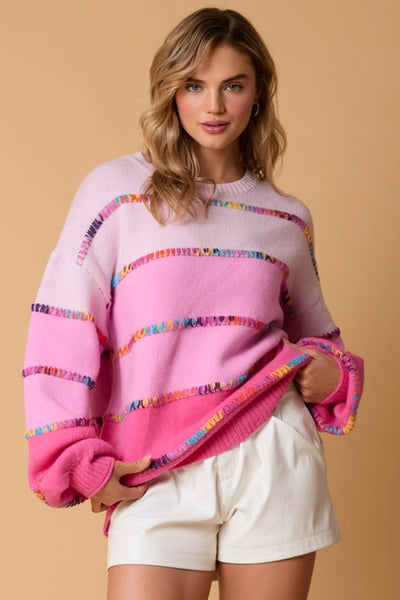 Rainbow Stitch Color Block Stripe Mila Sweater