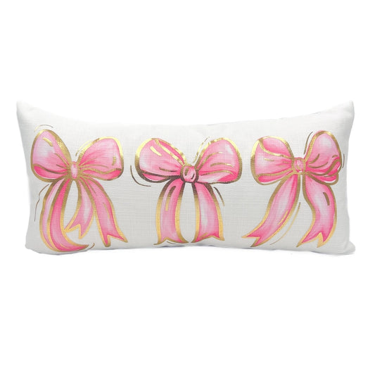 Pink Bows Gold Foil Lumbar Pillow