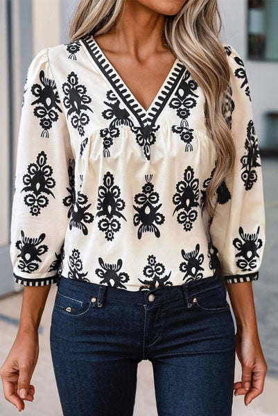 Cream & Black Geometric Margaret Blouse