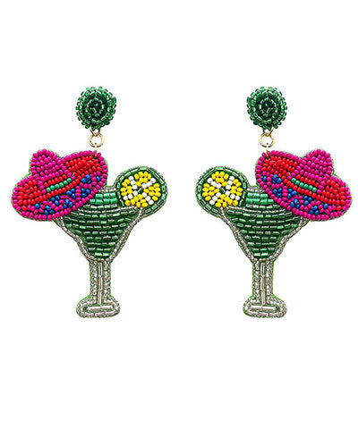 Green & Multi Margarita Beaded Earrings
