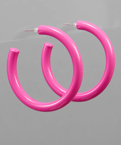 Hot Pink 2" Color Coat Hoop Earrings