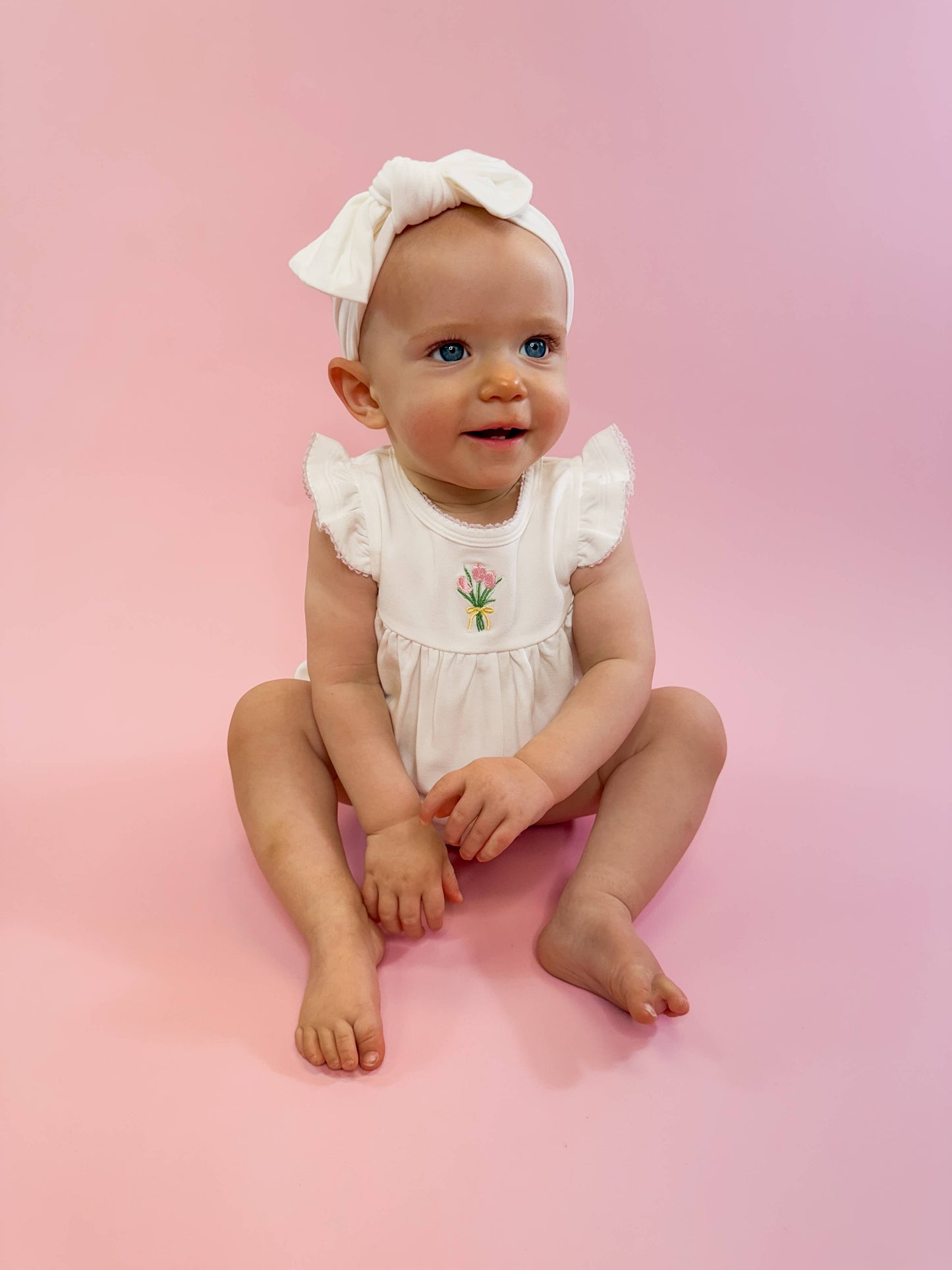 Fancy Tulips Pip Embroidered Flutter Bubble