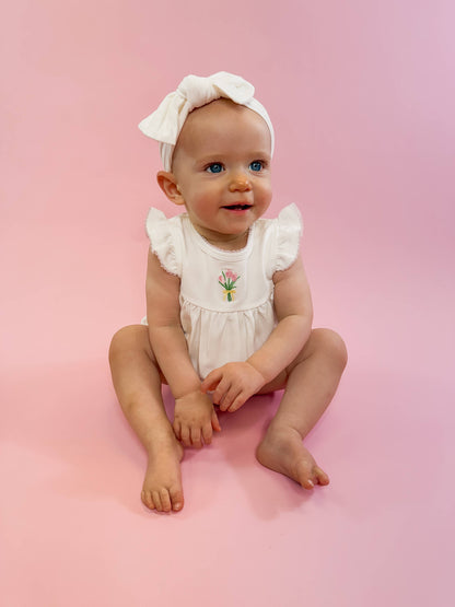 Fancy Tulips Pip Embroidered Flutter Bubble