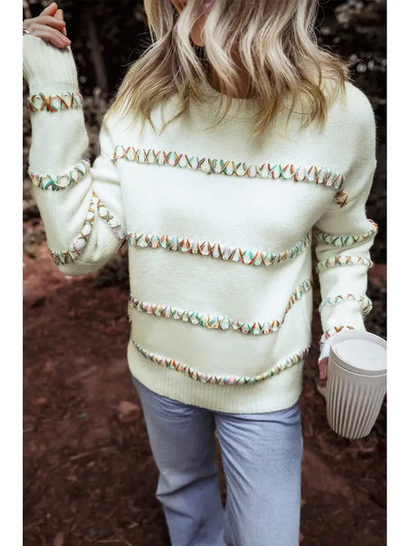 White Cross Stitch Demi Sweater