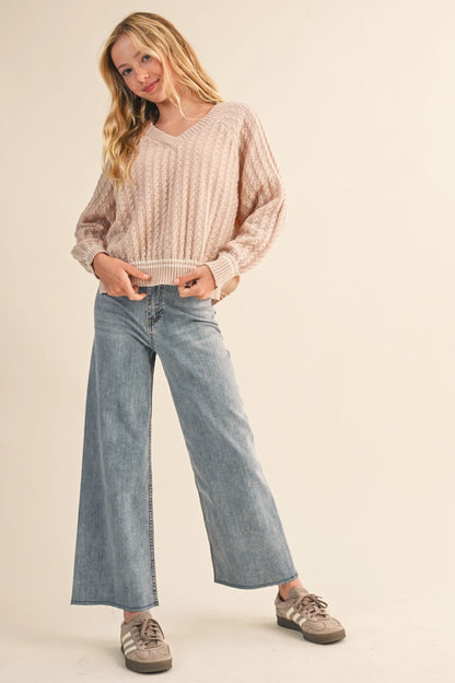 Tween Blush Beige V-Neck Sweater