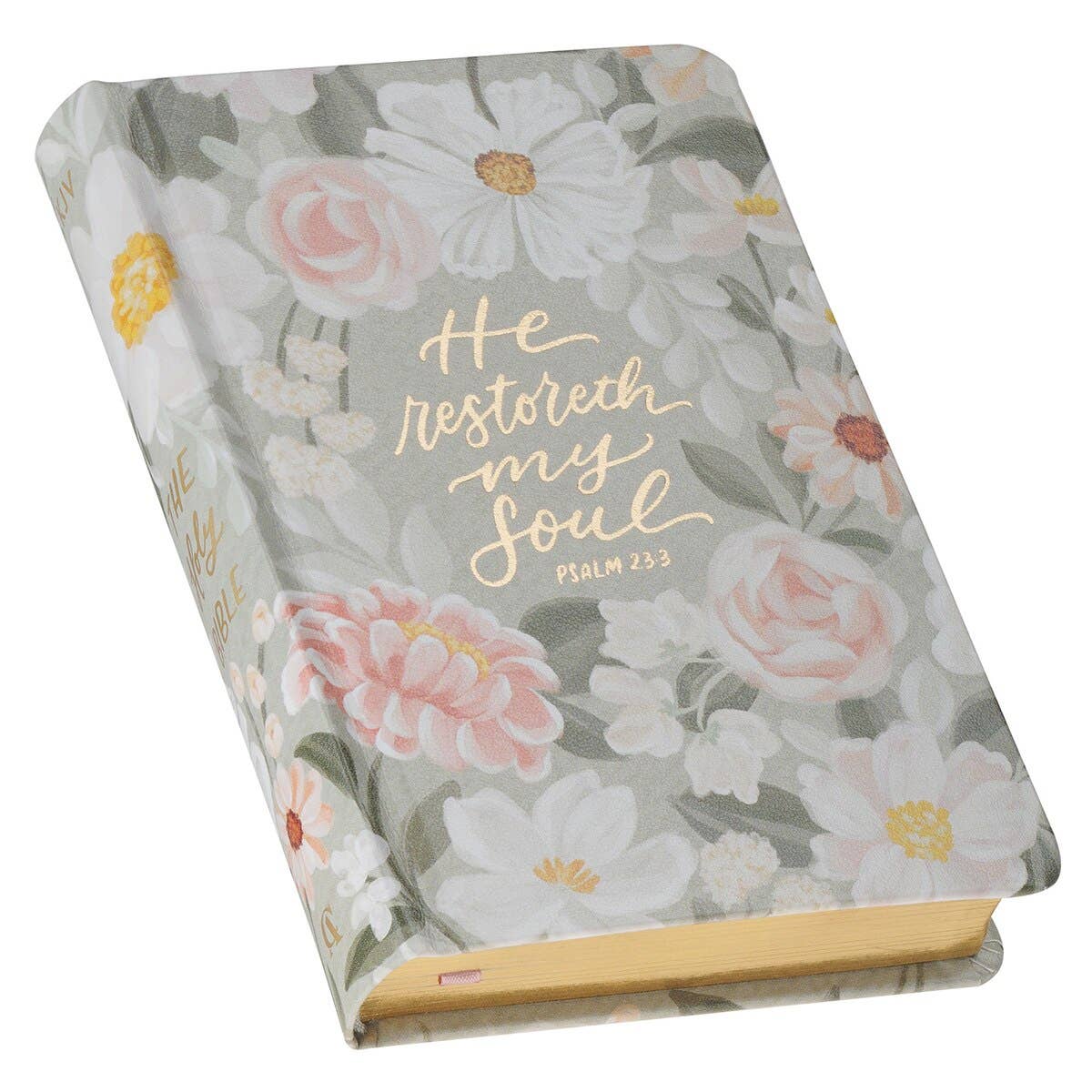 Compact Faux Leather HC Floral Printed Ps 23:3 KJV Bible