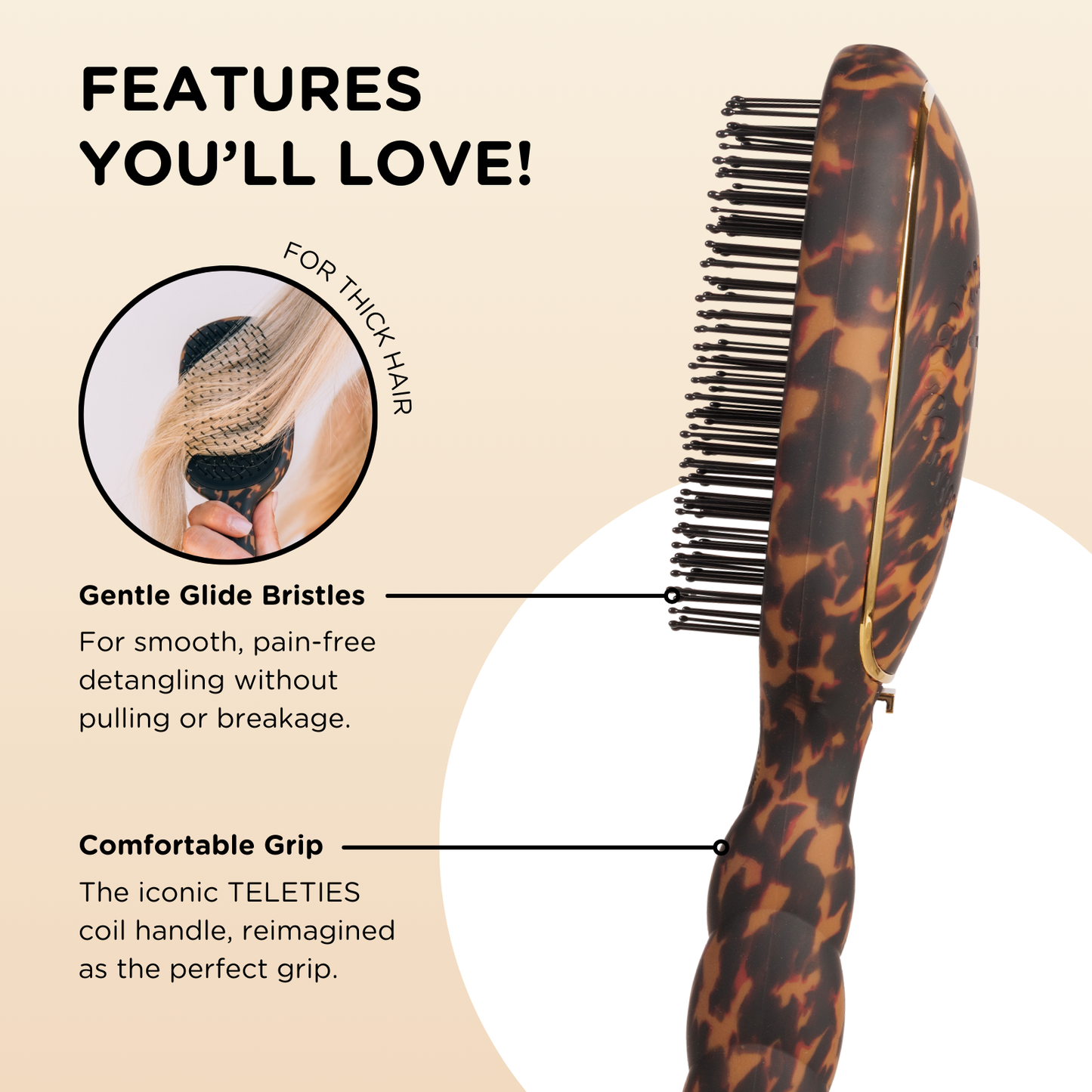 TELETIE Detangler Hair Brush for Thick Hair | Tortoise