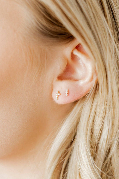 Clara Cross Pearl Screwback Stud Earrings