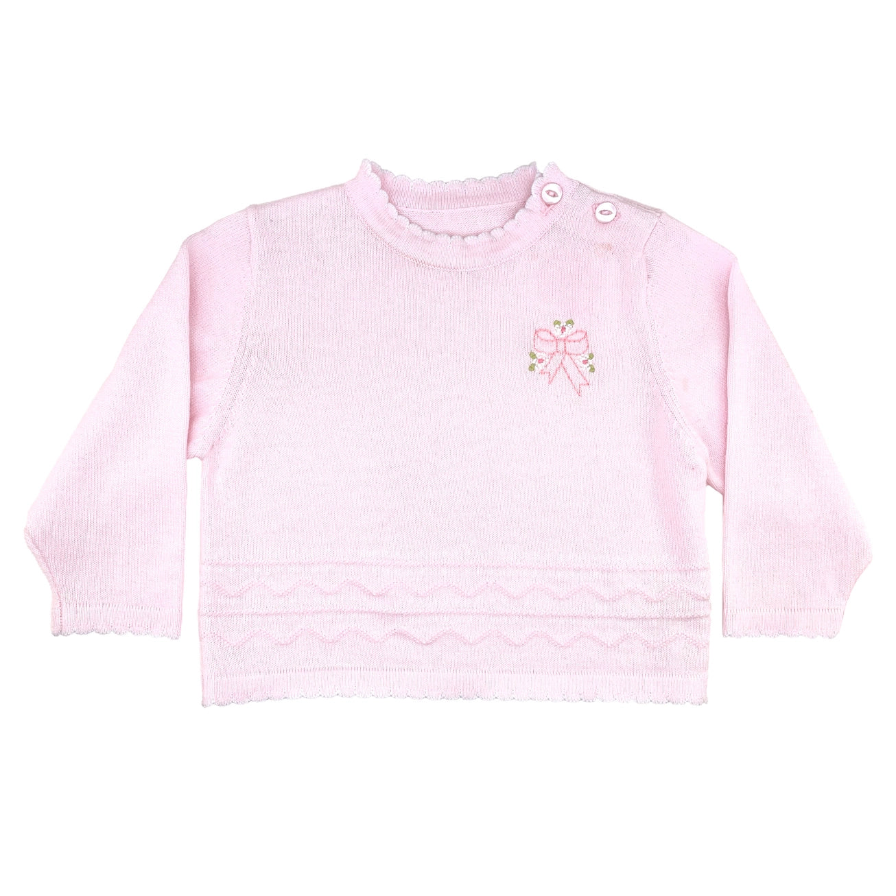 Light Pink Embroidered Bow Knit Sweater