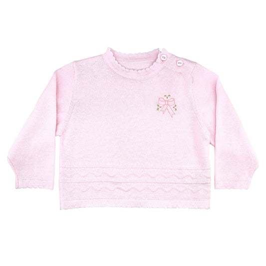 Light Pink Embroidered Bow Knit Sweater