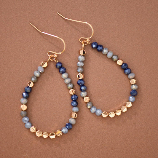 Blue & Gray Crystal Beaded Teardrop Earrings