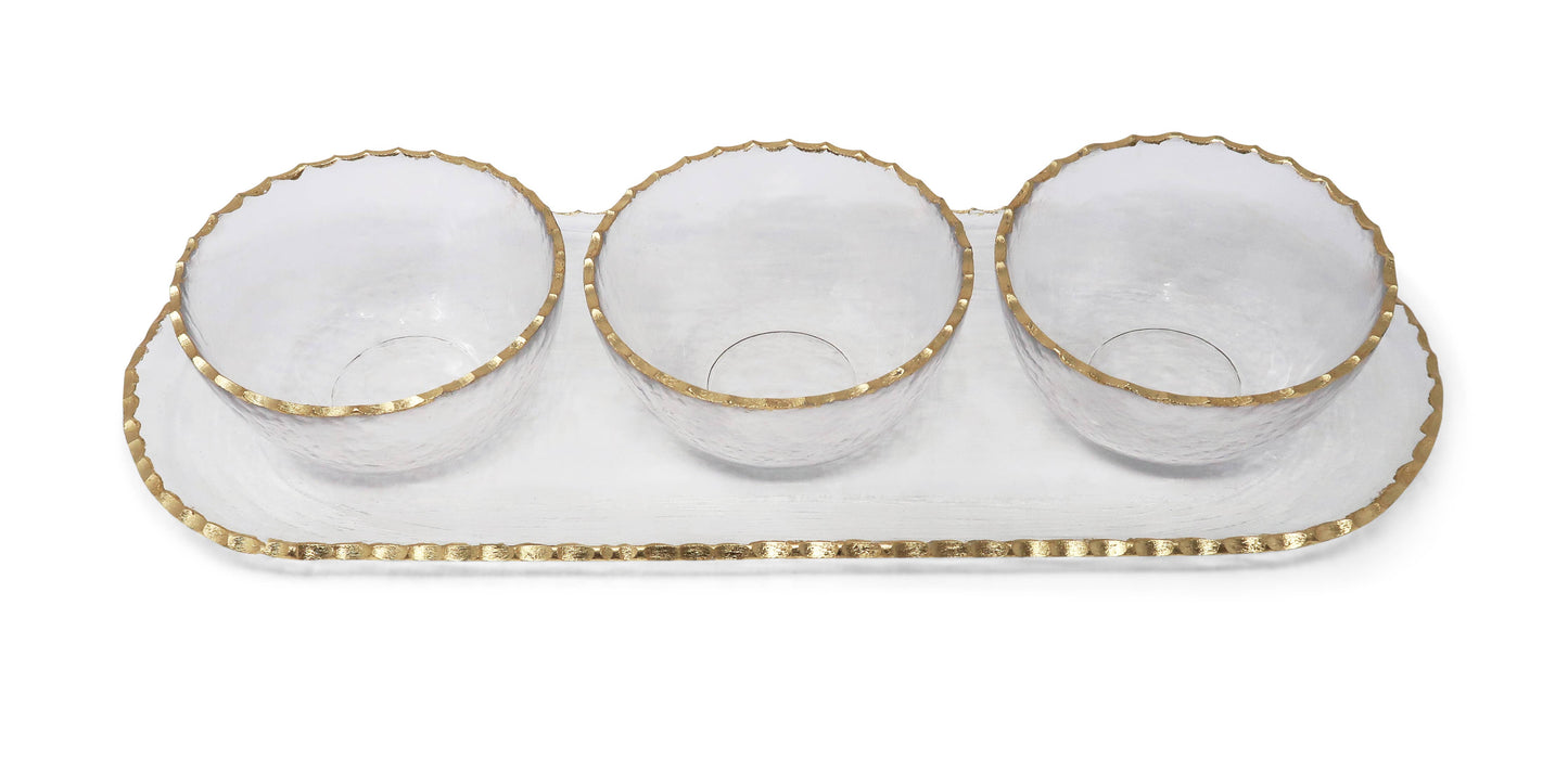 Gold Rim 3 Bowl Serving Dish