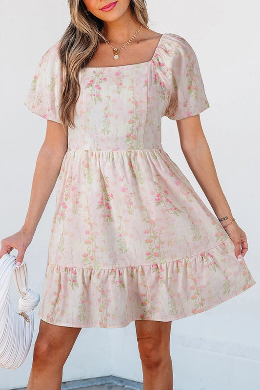 Pink Love Shack Floral Puff Sleeve Dress