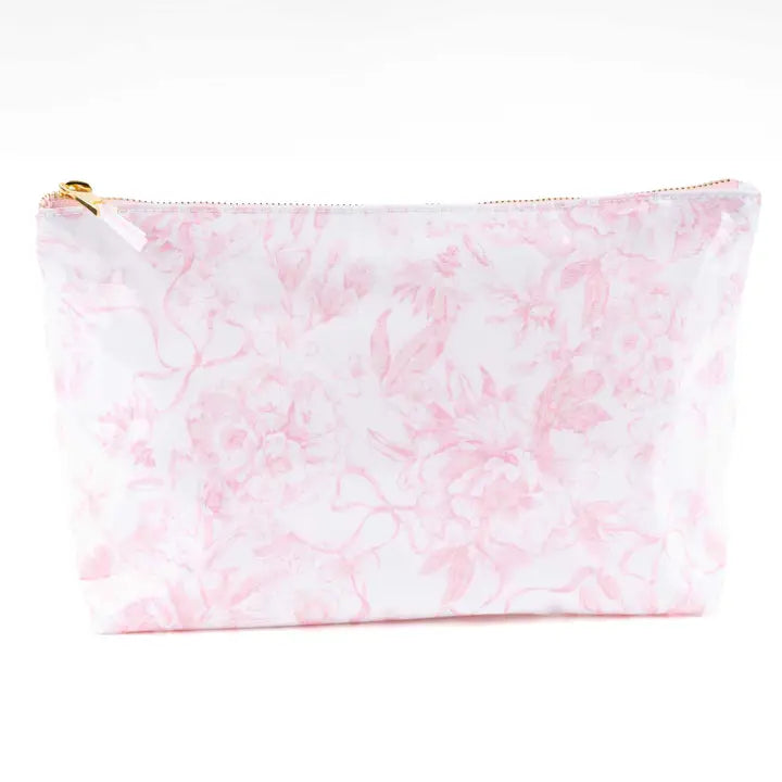 Pink Bow Toile Travel Cosmetic Case