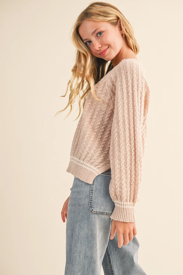 Tween Blush Beige V-Neck Sweater