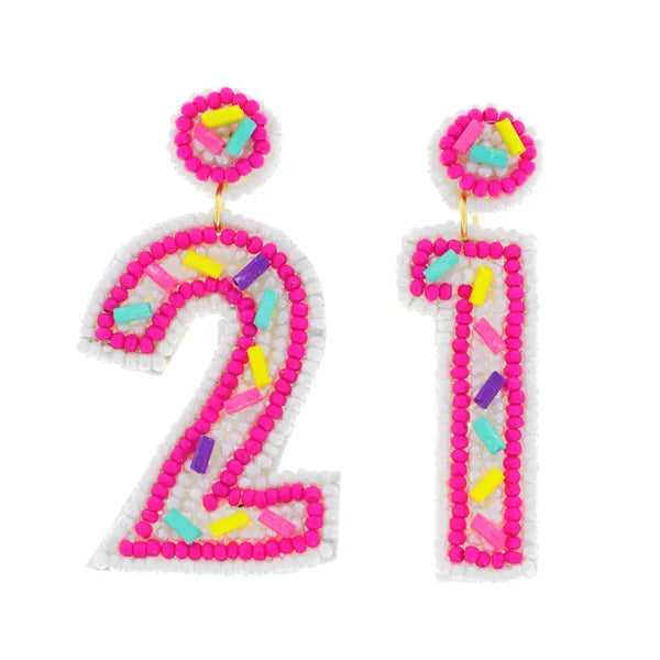 Happy 21st Sprinkle Beaded Earrings