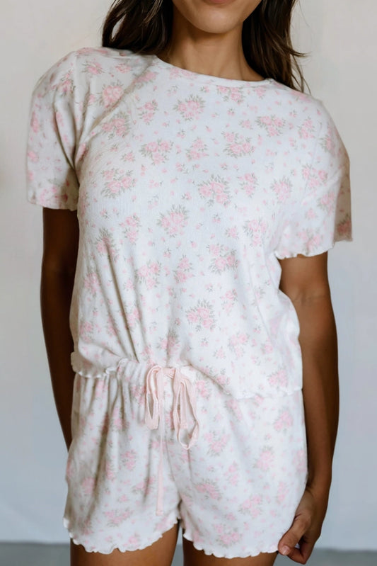 Floral Lettuce Trim Lounge Shorts Set