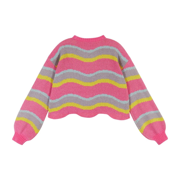 Tween Pink Multi Wavy Chenille Hem Sweater