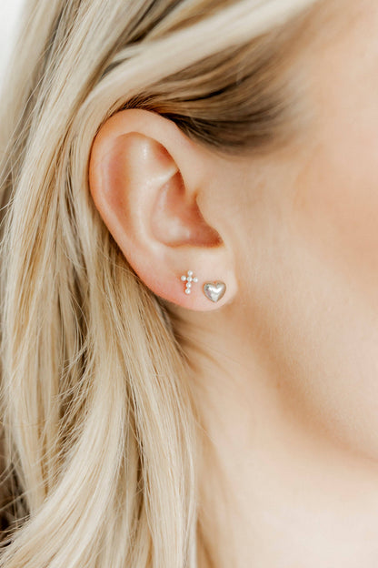 Clara Cross Pearl Screwback Stud Earrings