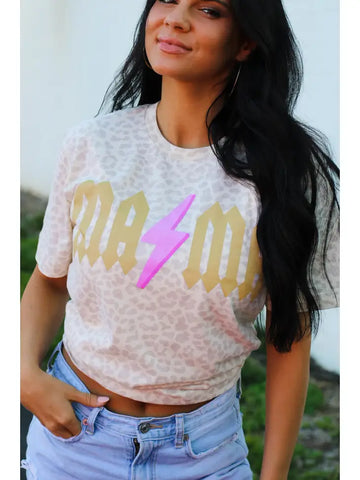 Natural Leopard Mama Bolt Graphic Tee