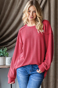 Red Long Sleeve Lana Ribbed Top