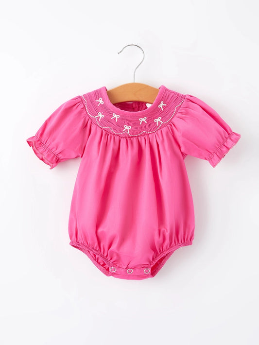 Baby Hot Pink Bow Smocking Romper