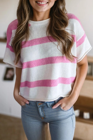 Pink Stephanie Striped Knit Sweater