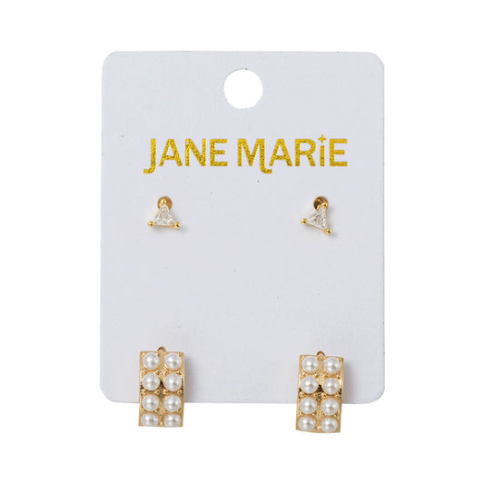 18K Gold Plated Pearl Studded Huggie Earring Set