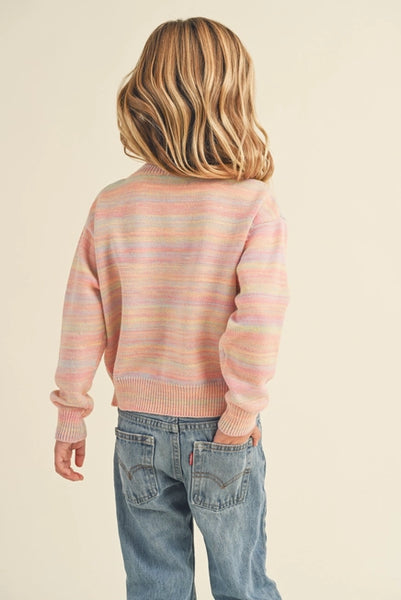 Tween Coral Multi Striped Sweater