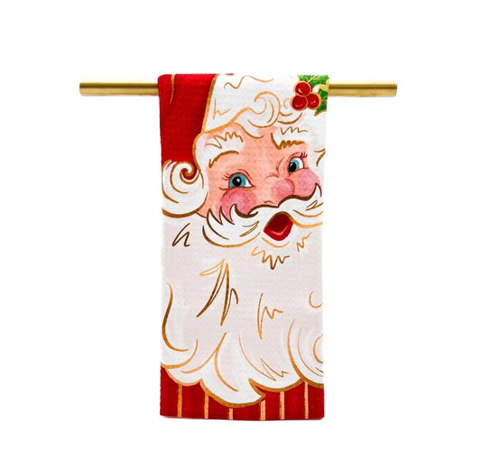 Pretty N' Red Santa Gold Foil Tea Towel