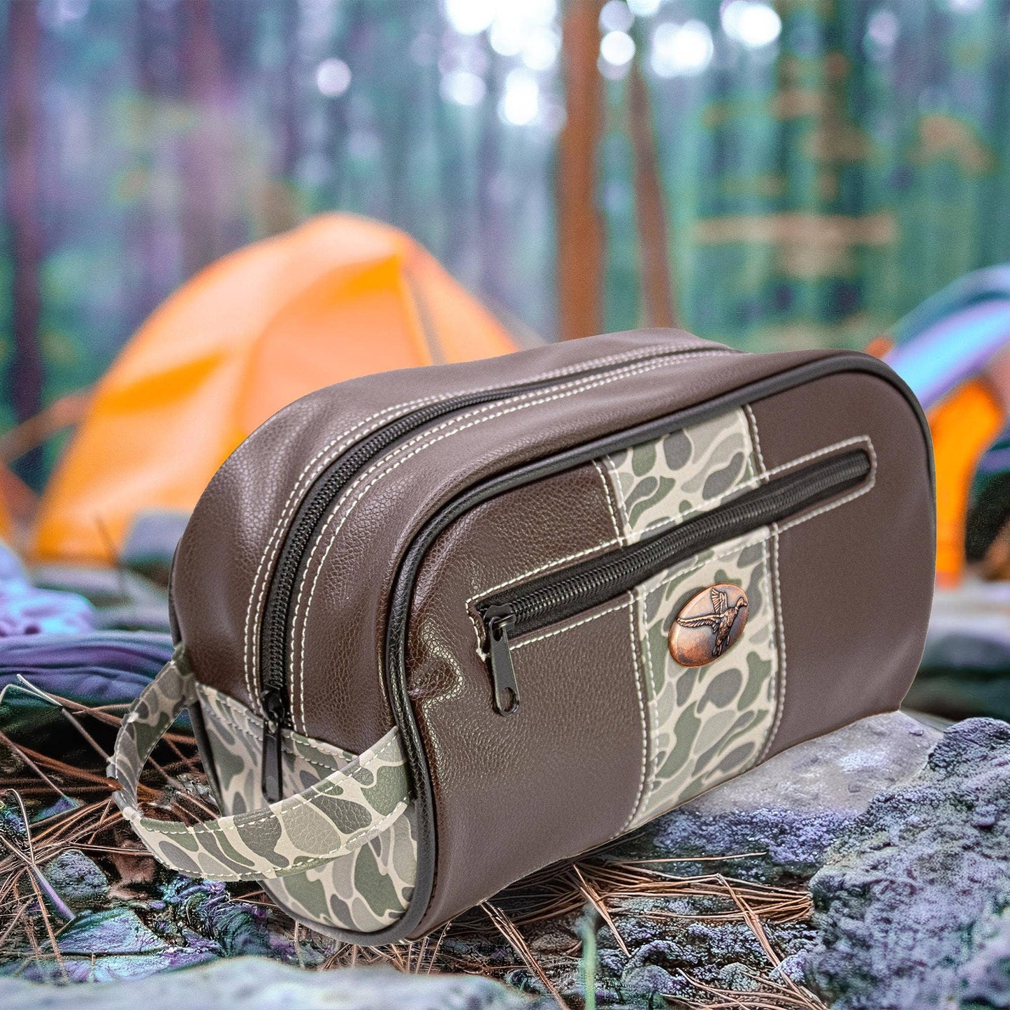Green & Grey Mallard Brown Pebble Dopp Bag