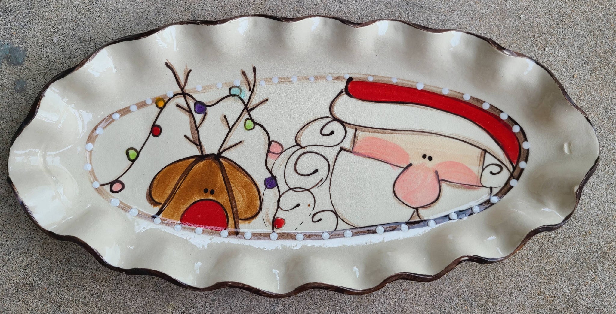 Santa Reindeer Lights Long Oval Tray