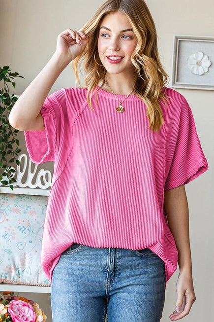 Hot Pink Leah Ribbed Top
