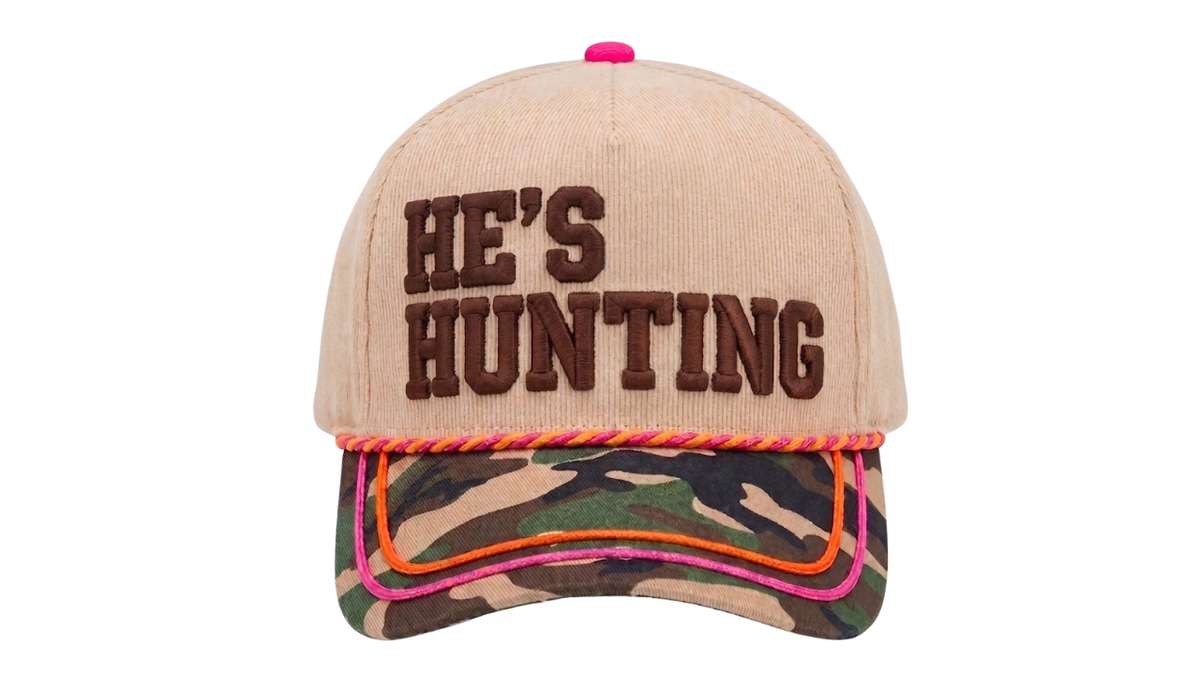 He’s Hunting Embroidered Camo Hat