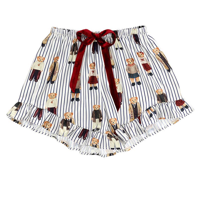 Navy Stripes + Bears Velvet Tie PJ Short Set