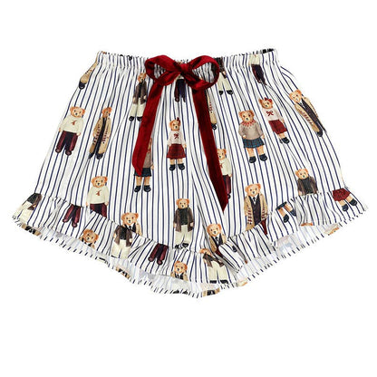 Navy Stripes + Bears Velvet Tie PJ Short Set