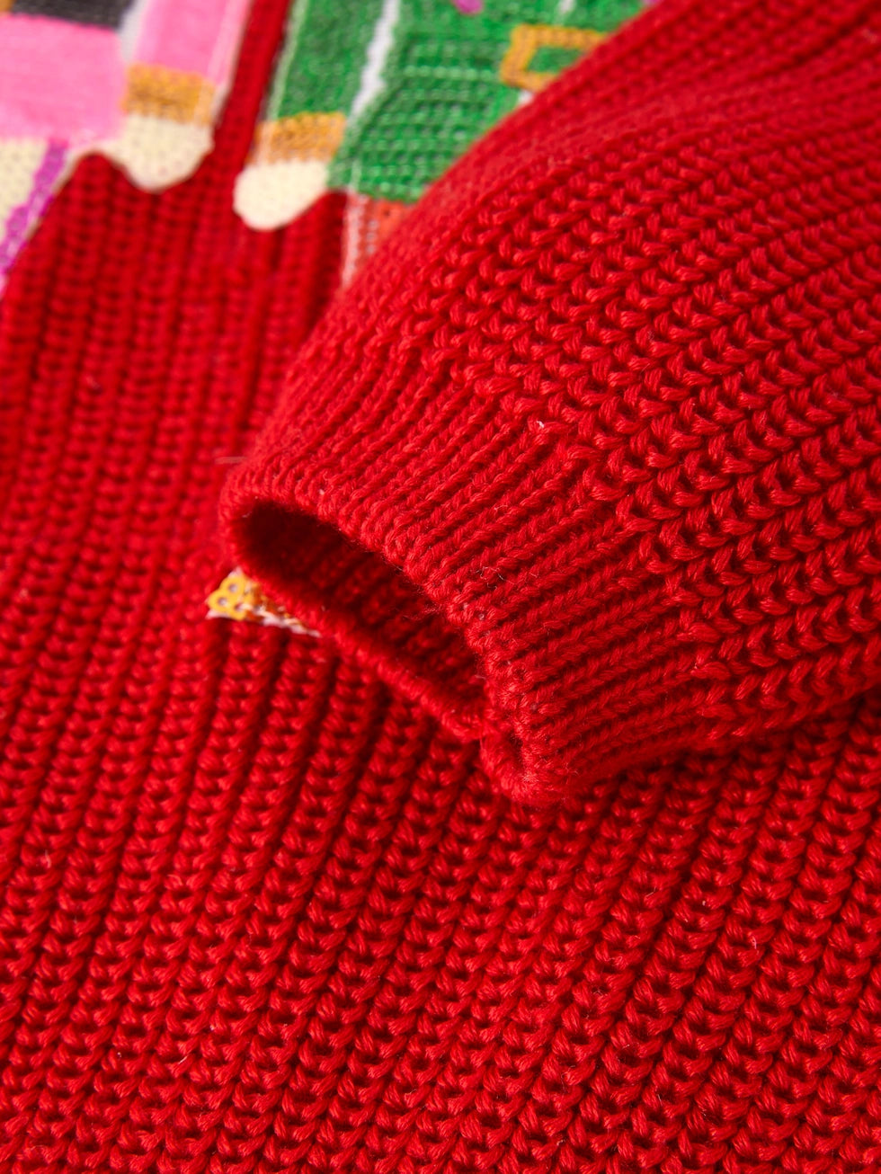 Youth Red Sweater with Colorful Nutcrackers