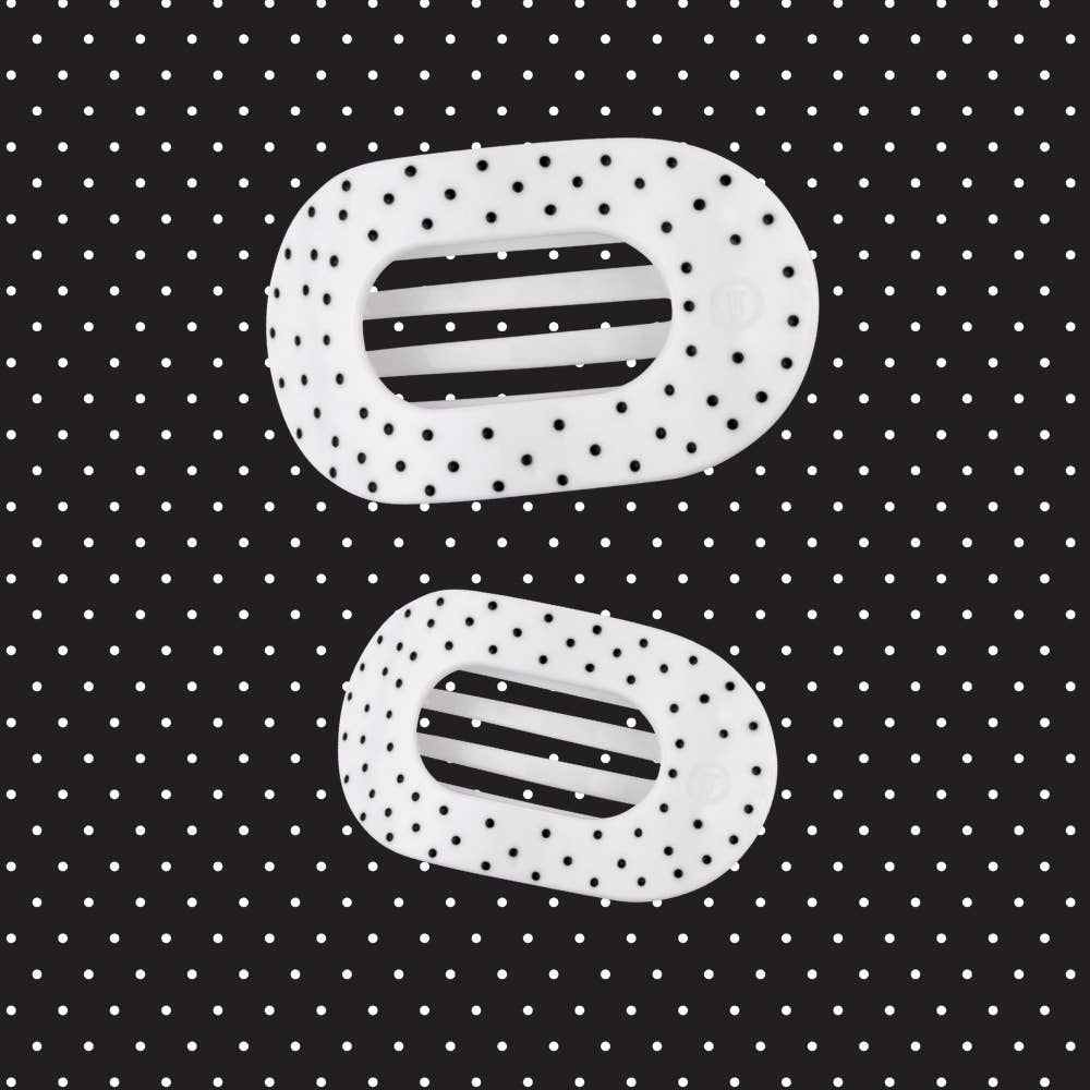 Round Flat TELETIE Clip | Large | White Polka Dot Party