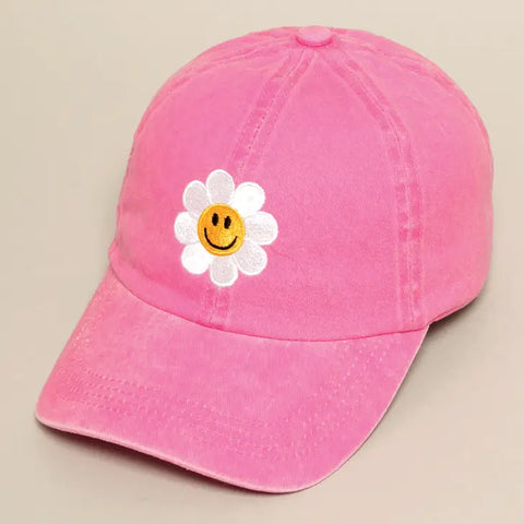 Pink Happy Face Flower Cap