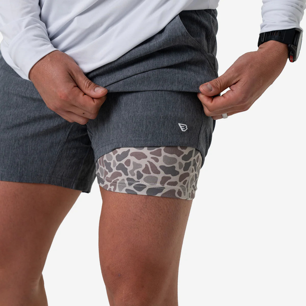 Grizzly Grey with Classic Deer Camo Liner Athletic Shorts