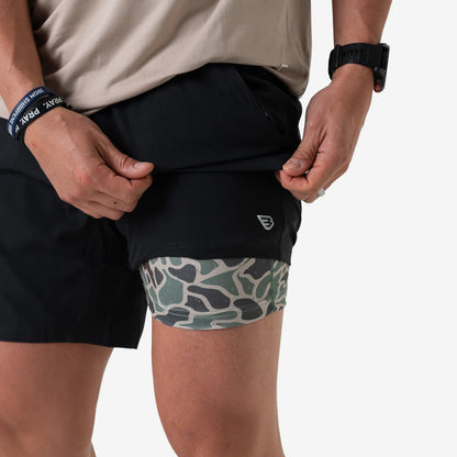 Heather Black with Retro Duck Camo Liner Athletic Shorts