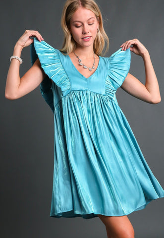 Misty Blue Shaye Ruffle Sleeve Dress