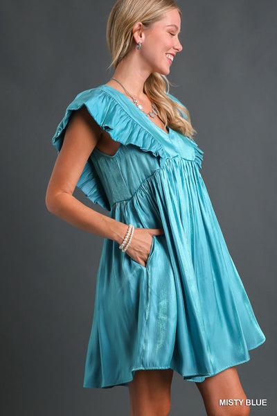 Misty Blue Shaye Ruffle Sleeve Dress