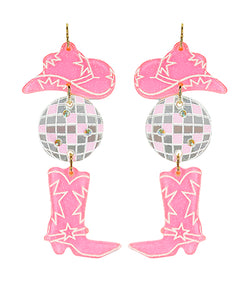 Pink Glitter Cowboy Disco Ball Earrings