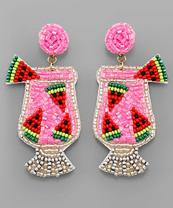 Watermelon Fruit Cocktail Glass Earrings