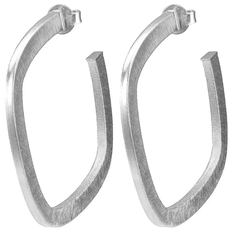 Square Elisa Hoops - Brushed Silver