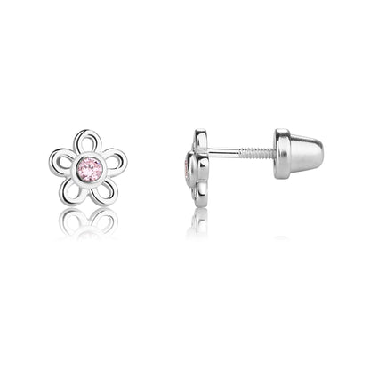 Sterling Silver Pink Outline Daisy Earrings